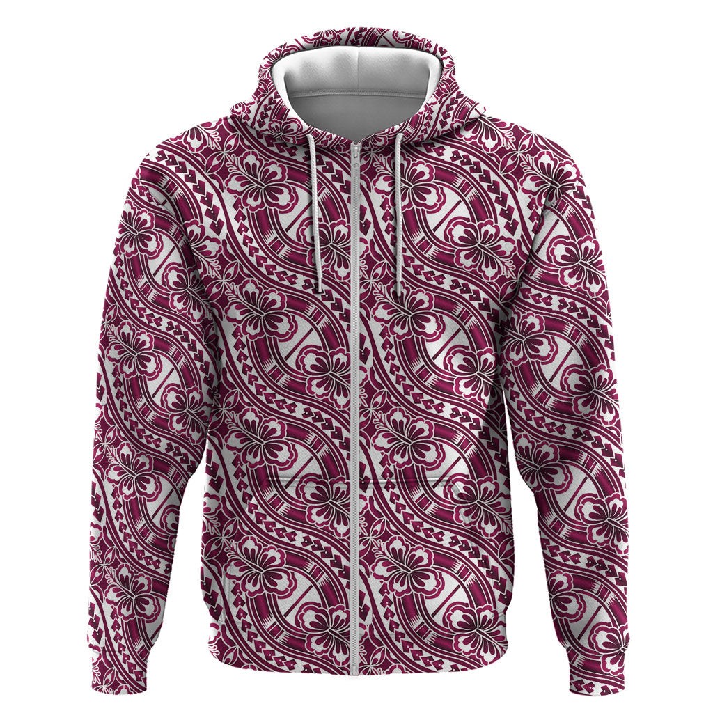 Hibiscus Bloom Island Tribal Waves Hoodie Pink Polynesian Pattern LT01 Zip Hoodie Pink - Polynesian Pride
