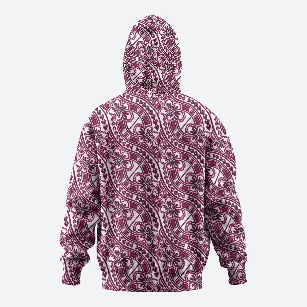Hibiscus Bloom Island Tribal Waves Hoodie Pink Polynesian Pattern LT01 - Polynesian Pride
