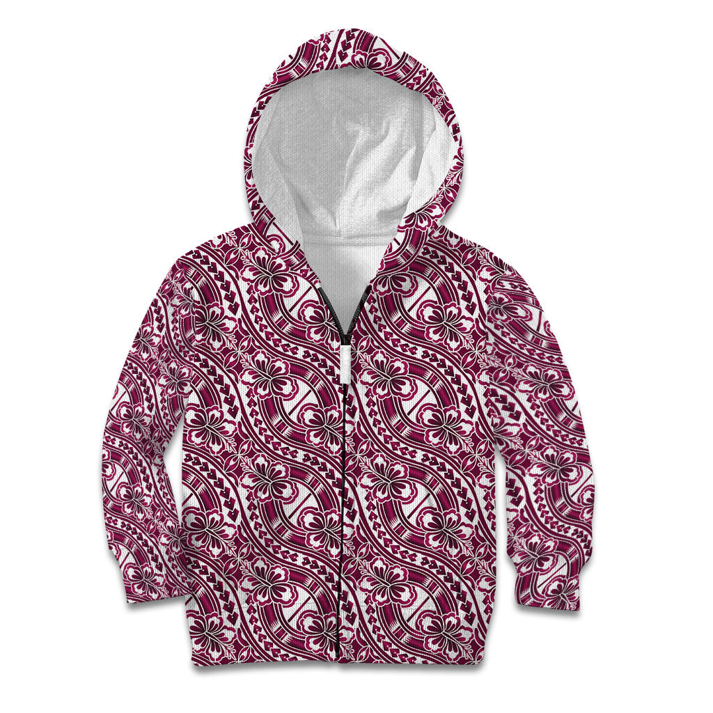 Hibiscus Bloom Island Tribal Waves Kid Hoodie Pink Polynesian Pattern LT01 Zip Hoodie Pink - Polynesian Pride