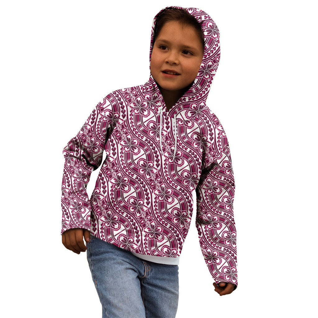 Hibiscus Bloom Island Tribal Waves Kid Hoodie Pink Polynesian Pattern LT01 - Polynesian Pride