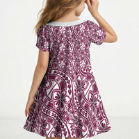 Hibiscus Bloom Island Tribal Waves Kid Short Sleeve Dress Pink Polynesian Pattern LT01 - Polynesian Pride