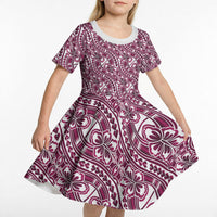 Hibiscus Bloom Island Tribal Waves Kid Short Sleeve Dress Pink Polynesian Pattern LT01 - Polynesian Pride