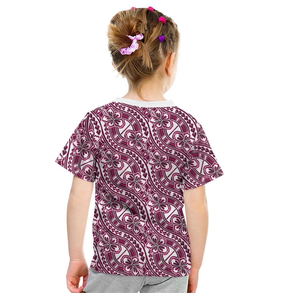 Hibiscus Bloom Island Tribal Waves Kid T Shirt Pink Polynesian Pattern LT01 - Polynesian Pride