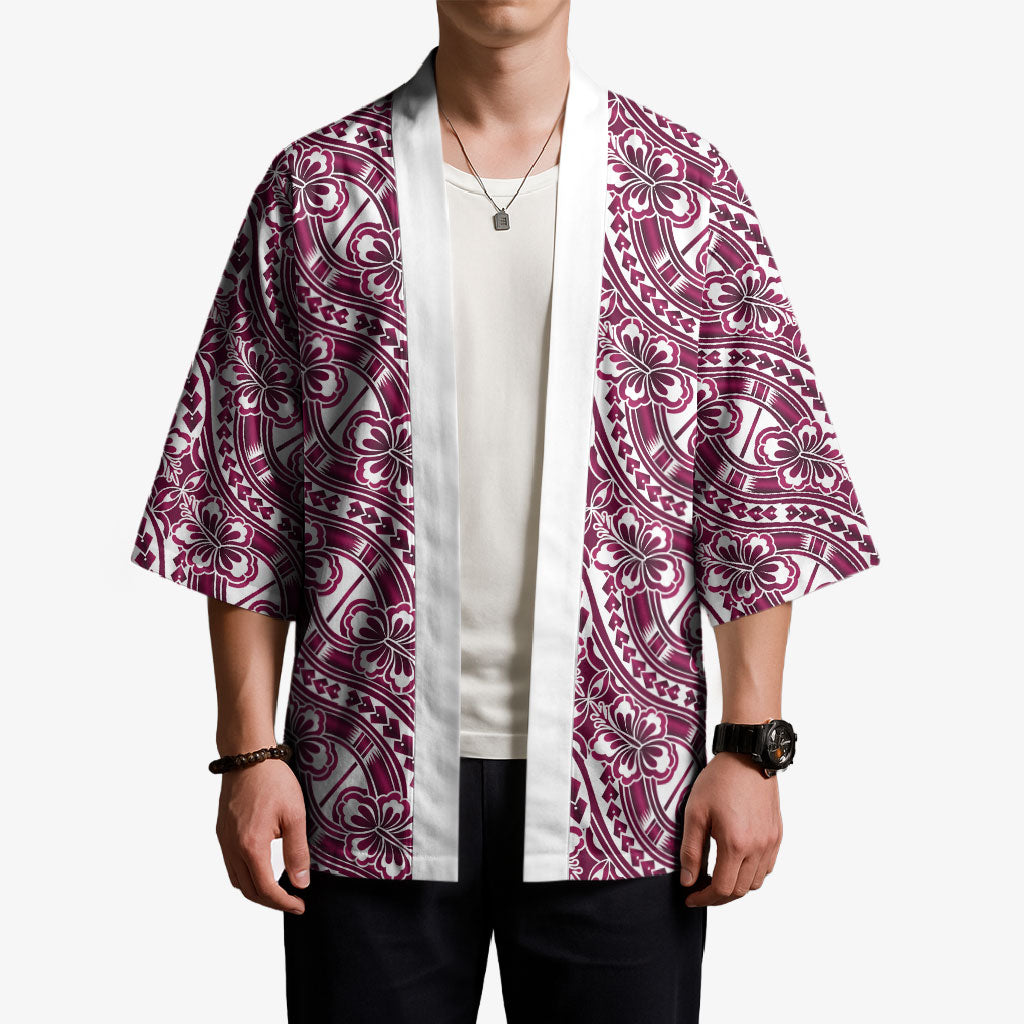 Hibiscus Bloom Island Tribal Waves Kimono Pink Polynesian Pattern LT01 - Polynesian Pride
