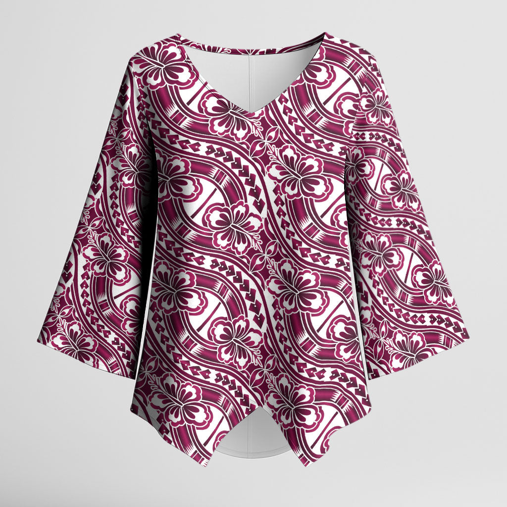 Hibiscus Bloom Island Tribal Waves Kimono Sleeve Blouse Pink Polynesian Pattern LT01 Female Pink - Polynesian Pride