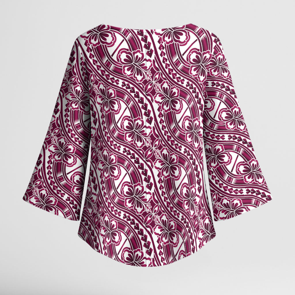 Hibiscus Bloom Island Tribal Waves Kimono Sleeve Blouse Pink Polynesian Pattern LT01 - Polynesian Pride