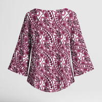Hibiscus Bloom Island Tribal Waves Kimono Sleeve Blouse Pink Polynesian Pattern LT01 - Polynesian Pride