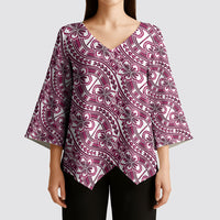 Hibiscus Bloom Island Tribal Waves Kimono Sleeve Blouse Pink Polynesian Pattern LT01 - Polynesian Pride