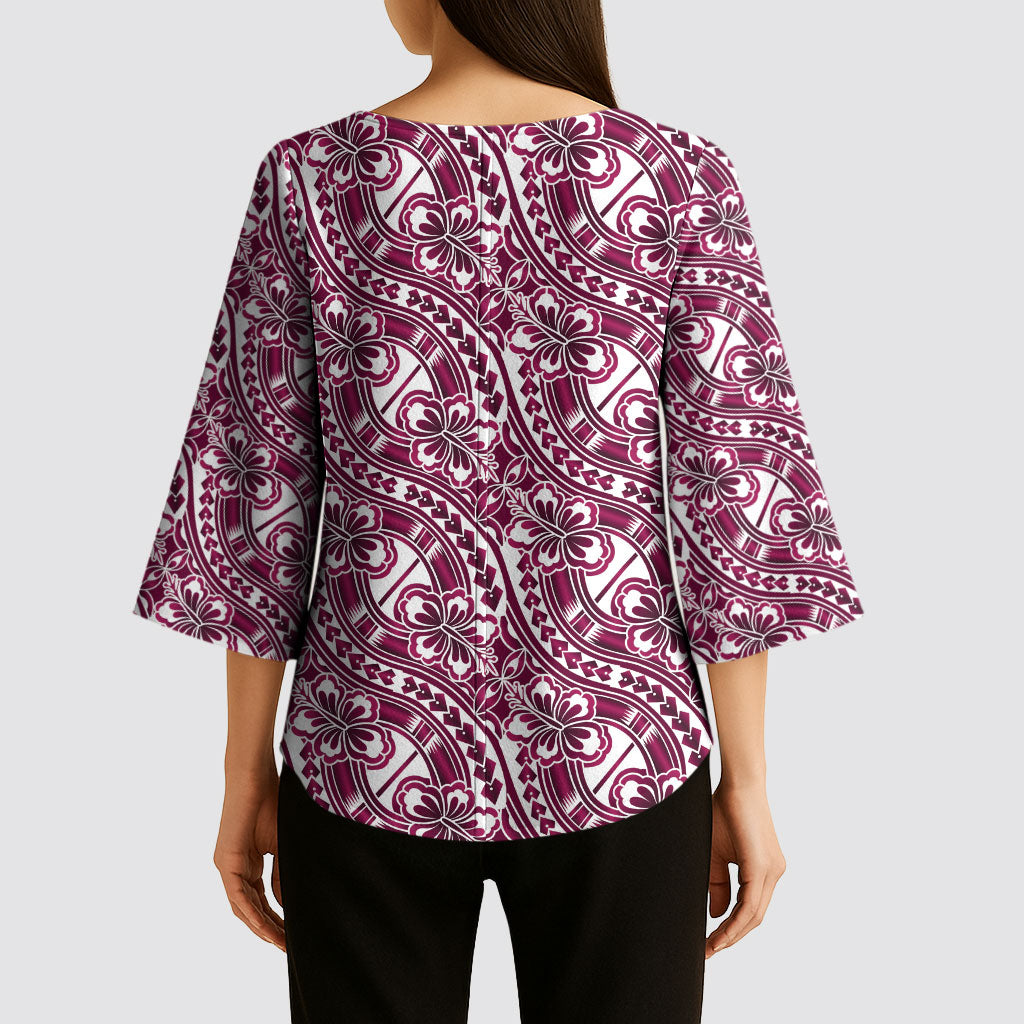 Hibiscus Bloom Island Tribal Waves Kimono Sleeve Blouse Pink Polynesian Pattern LT01 - Polynesian Pride
