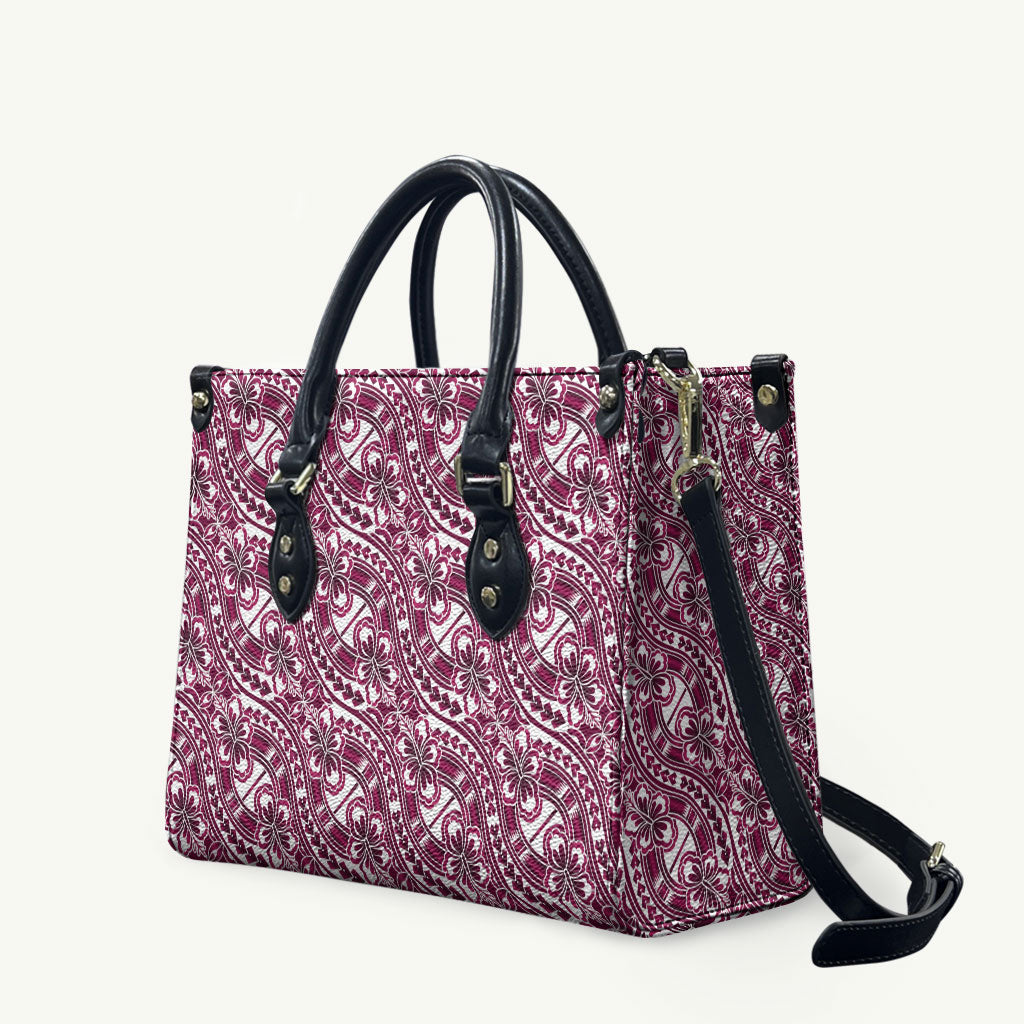Hibiscus Bloom Island Tribal Waves Leather Bag Pink Polynesian Pattern LT01 Pink - Polynesian Pride