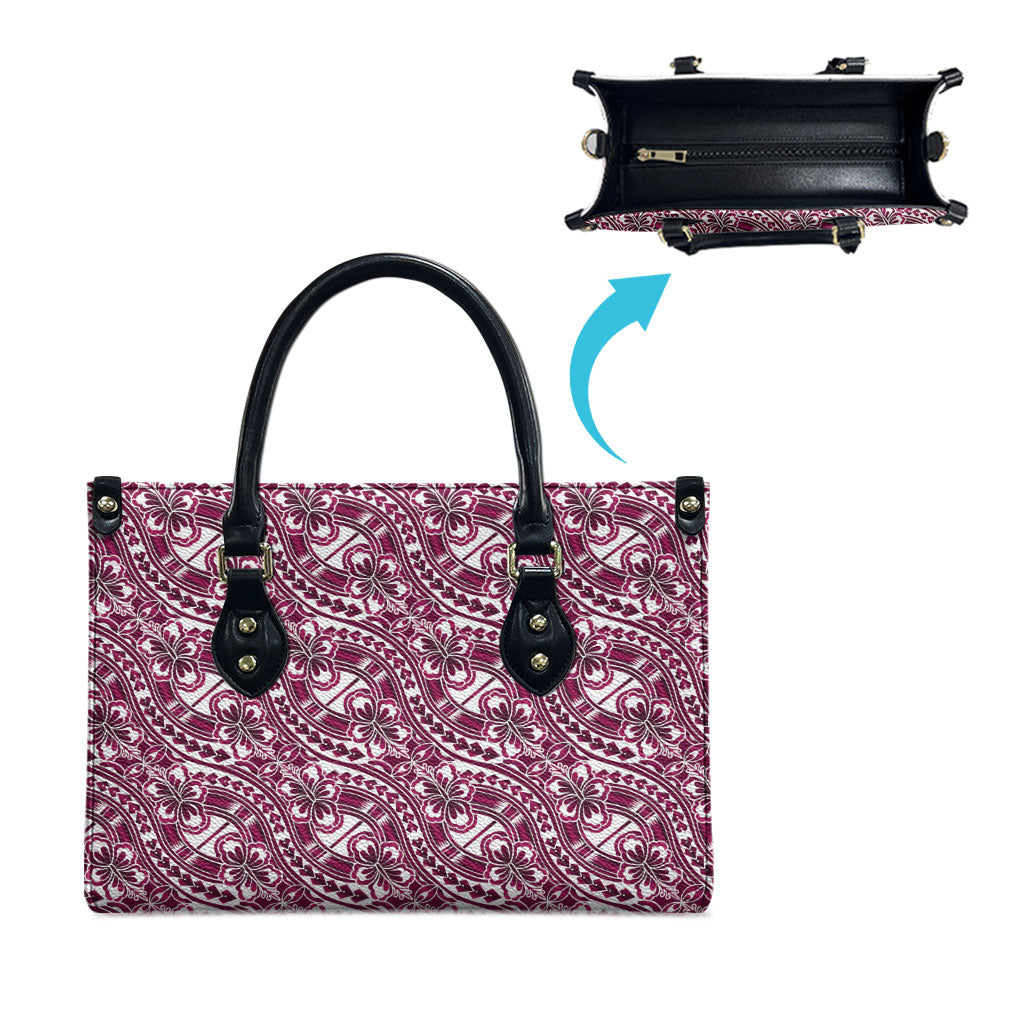 Hibiscus Bloom Island Tribal Waves Leather Bag Pink Polynesian Pattern LT01 - Polynesian Pride