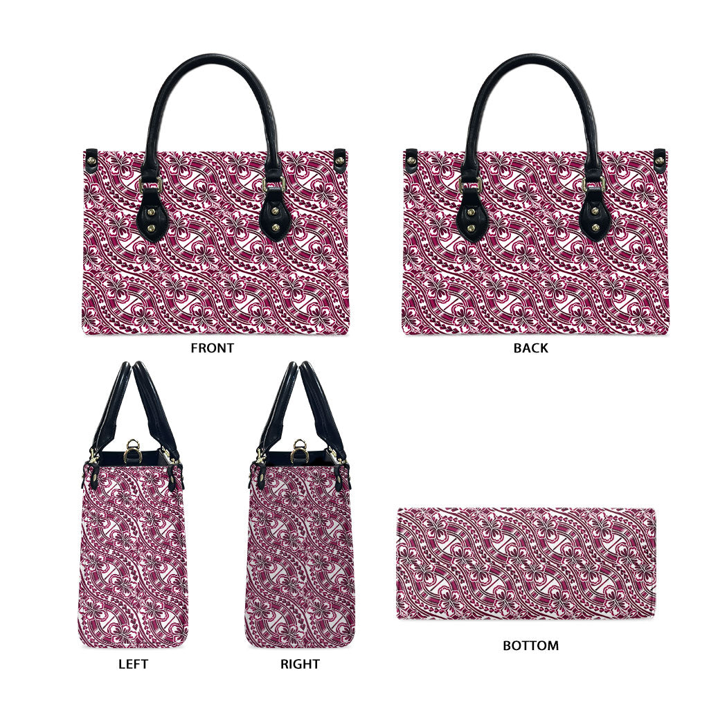 Hibiscus Bloom Island Tribal Waves Leather Bag Pink Polynesian Pattern LT01 - Polynesian Pride
