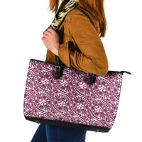 Hibiscus Bloom Island Tribal Waves Leather Tote Bag Pink Polynesian Pattern LT01 Pink - Polynesian Pride