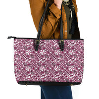 Hibiscus Bloom Island Tribal Waves Leather Tote Bag Pink Polynesian Pattern LT01 - Polynesian Pride