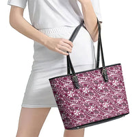 Hibiscus Bloom Island Tribal Waves Leather Tote Bag Pink Polynesian Pattern LT01 - Polynesian Pride