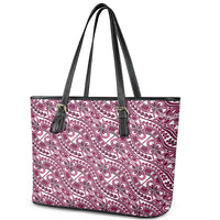 Hibiscus Bloom Island Tribal Waves Leather Tote Bag Pink Polynesian Pattern LT01 - Polynesian Pride