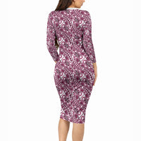 Hibiscus Bloom Island Tribal Waves Long Sleeve Bodycon Dress Pink Polynesian Pattern LT01 - Polynesian Pride