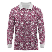 Hibiscus Bloom Island Tribal Waves Long Sleeve Polo Shirt Pink Polynesian Pattern LT01 Pink - Polynesian Pride