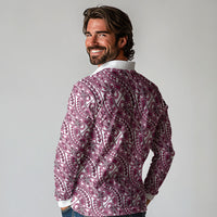 Hibiscus Bloom Island Tribal Waves Long Sleeve Polo Shirt Pink Polynesian Pattern LT01 - Polynesian Pride