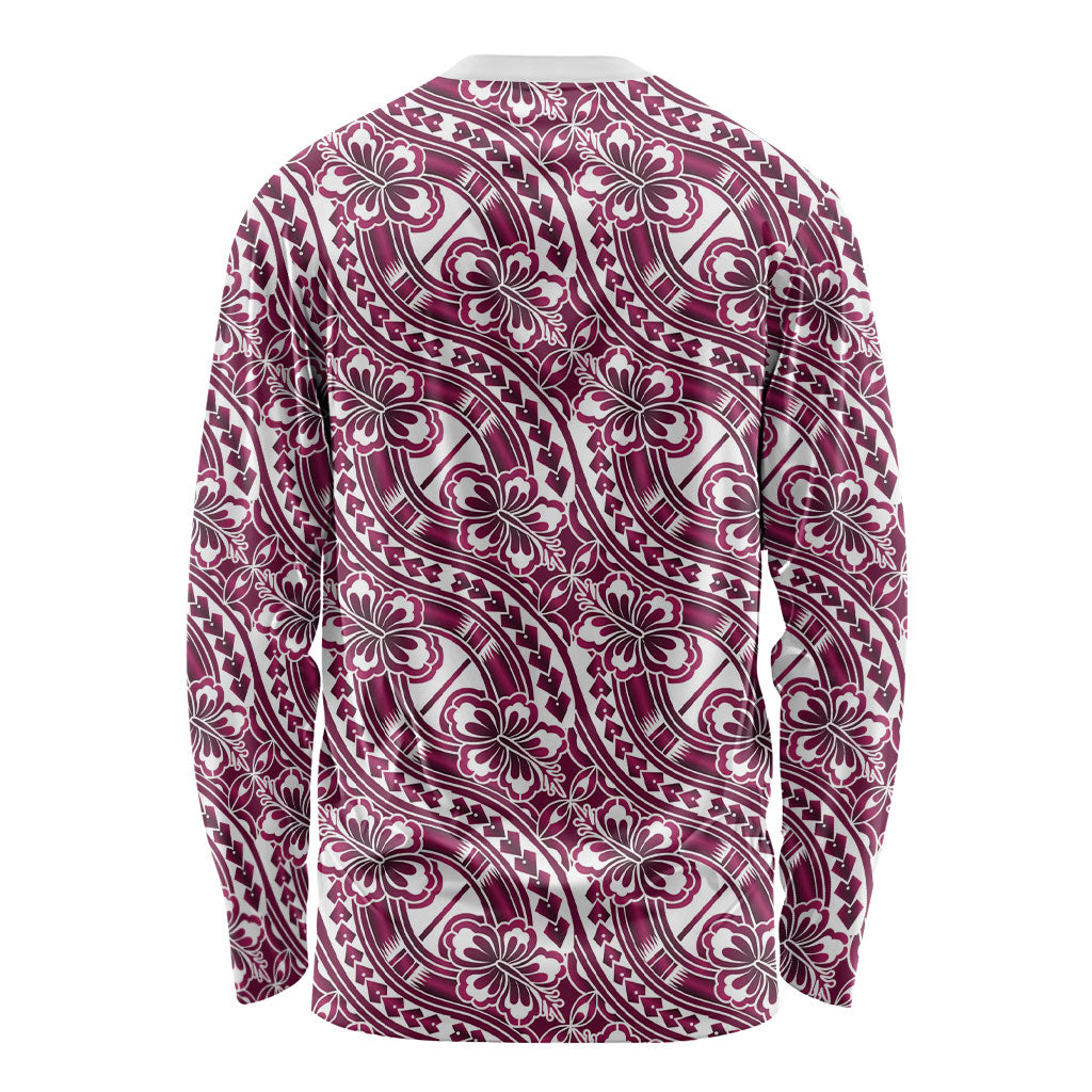 Hibiscus Bloom Island Tribal Waves Long Sleeve Shirt Pink Polynesian Pattern LT01 - Polynesian Pride