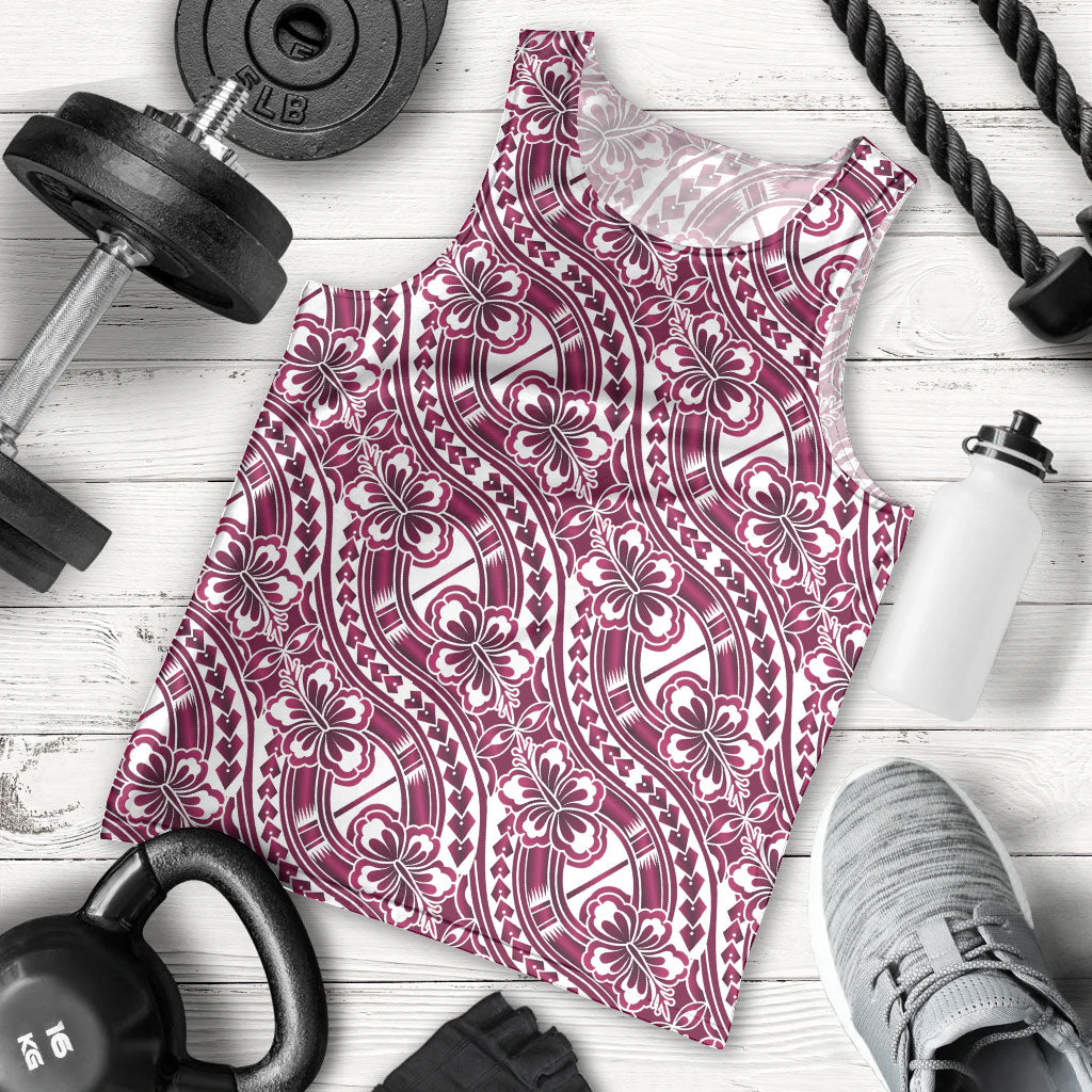 Hibiscus Bloom Island Tribal Waves Men Tank Top Pink Polynesian Pattern LT01 - Polynesian Pride