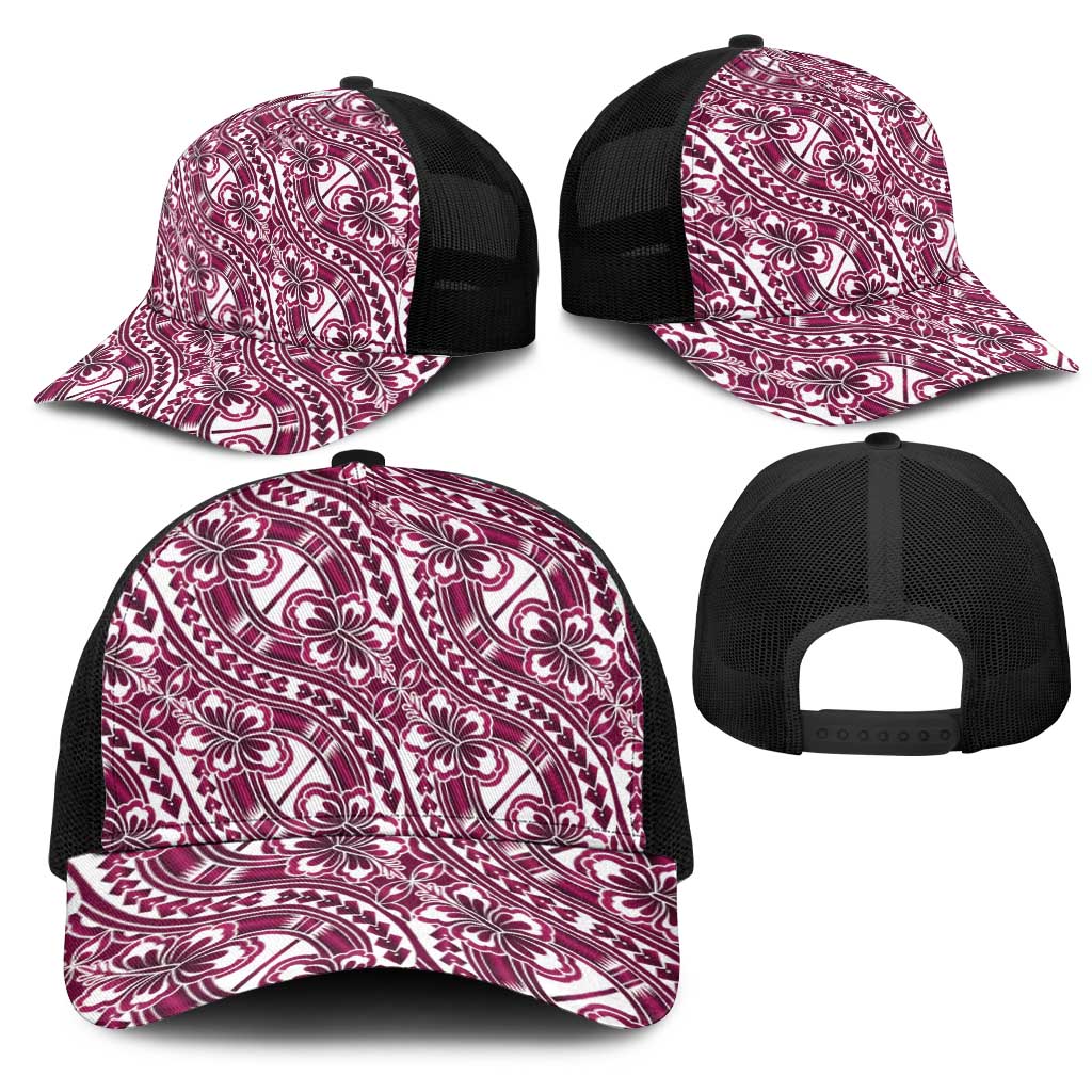 Hibiscus Bloom Island Tribal Waves Mesh Trucker Cap Pink Polynesian Pattern LT01 - Polynesian Pride