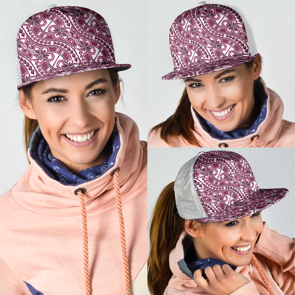 Hibiscus Bloom Island Tribal Waves Mesh Trucker Cap Pink Polynesian Pattern LT01 - Polynesian Pride