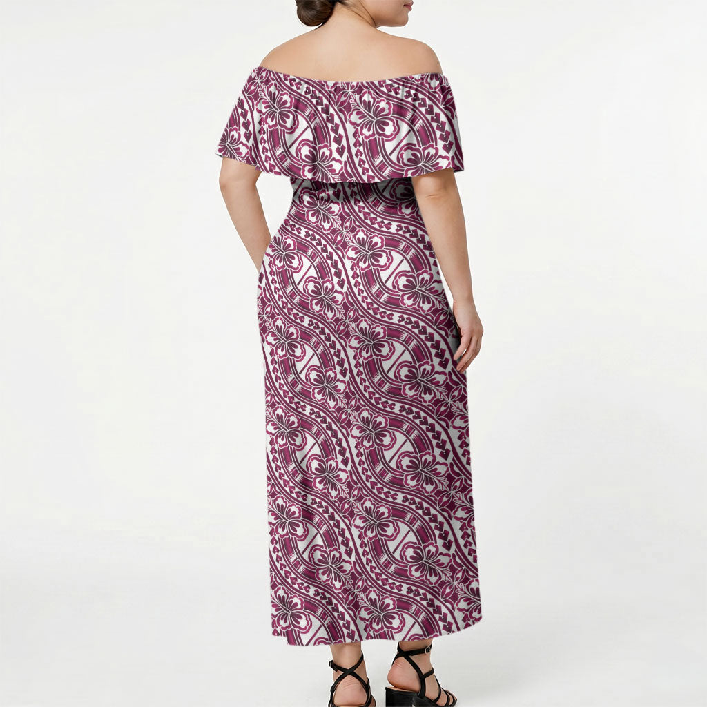 Hibiscus Bloom Island Tribal Waves Off Shoulder Maxi Dress Pink Polynesian Pattern LT01 - Polynesian Pride