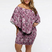 Hibiscus Bloom Island Tribal Waves Off Shoulder Short Dress Pink Polynesian Pattern LT01 Women Pink - Polynesian Pride