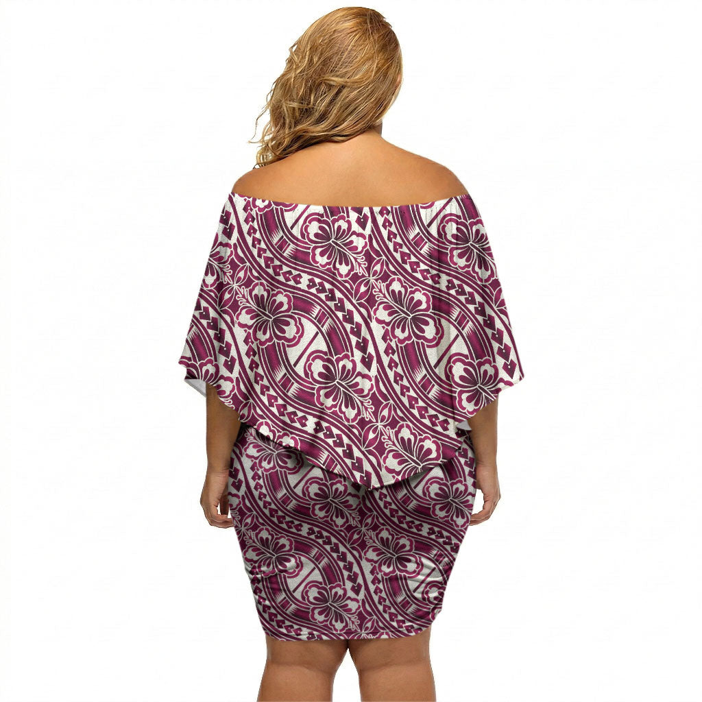 Hibiscus Bloom Island Tribal Waves Off Shoulder Short Dress Pink Polynesian Pattern LT01 - Polynesian Pride
