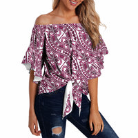 Hibiscus Bloom Island Tribal Waves Off Shoulder Wrap Waist Top Pink Polynesian Pattern LT01 Pink - Polynesian Pride