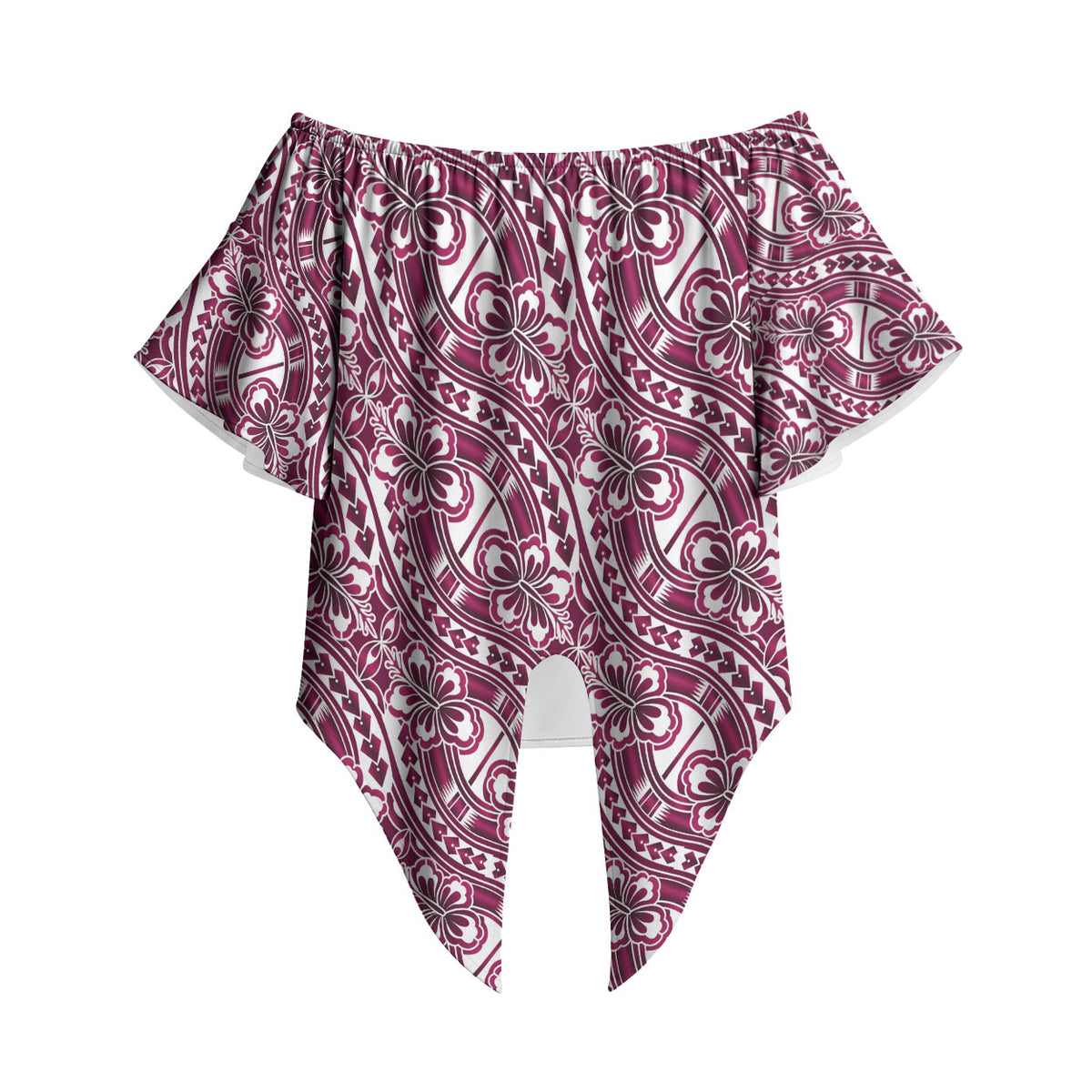 Hibiscus Bloom Island Tribal Waves Off Shoulder Wrap Waist Top Pink Polynesian Pattern LT01 - Polynesian Pride