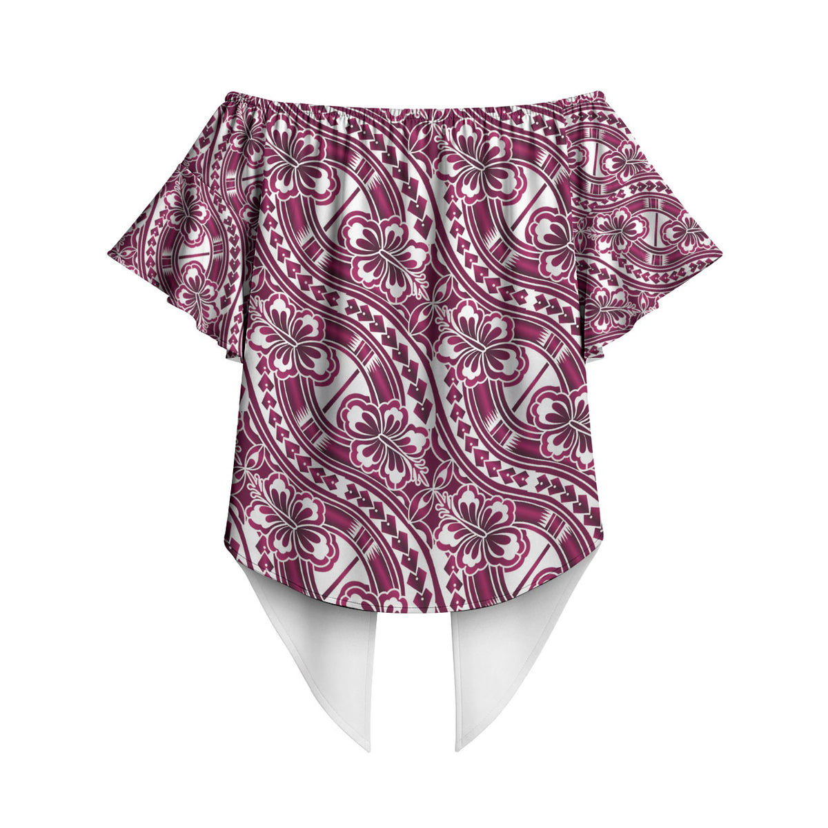 Hibiscus Bloom Island Tribal Waves Off Shoulder Wrap Waist Top Pink Polynesian Pattern LT01 - Polynesian Pride