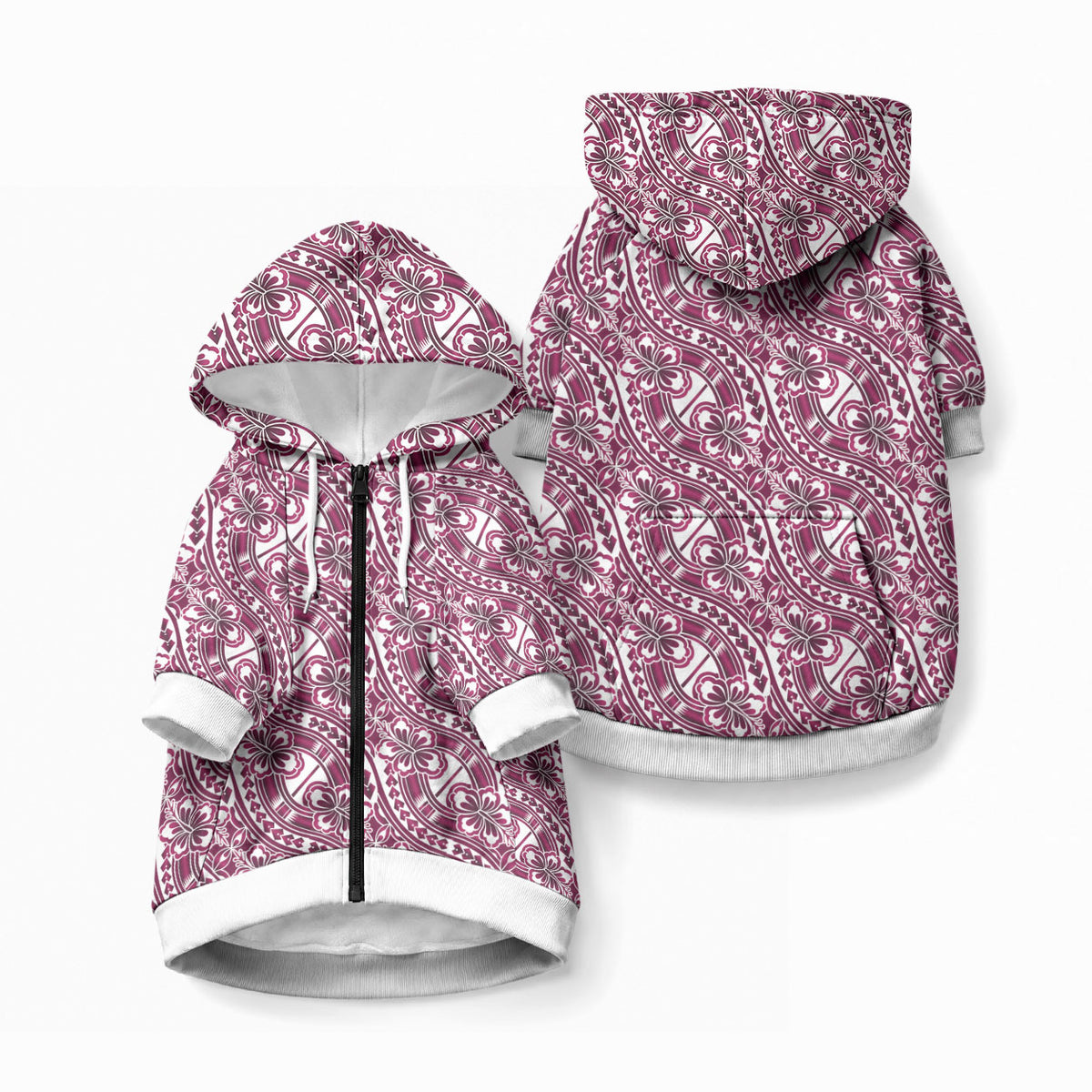 Hibiscus Bloom Island Tribal Waves Pet Hoodie Pink Polynesian Pattern LT01 Zip-up Pink - Polynesian Pride