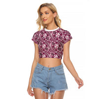 Hibiscus Bloom Island Tribal Waves Raglan Cropped T Shirt Pink Polynesian Pattern LT01 Female Pink - Polynesian Pride