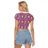 Hibiscus Bloom Island Tribal Waves Raglan Cropped T Shirt Pink Polynesian Pattern LT01 - Polynesian Pride