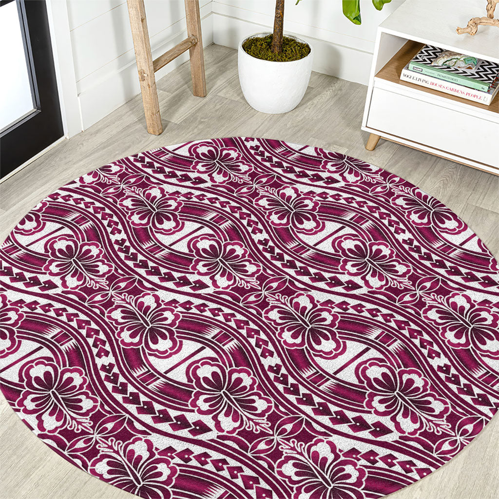 Hibiscus Bloom Island Tribal Waves Round Carpet Pink Polynesian Pattern LT01 Pink - Polynesian Pride
