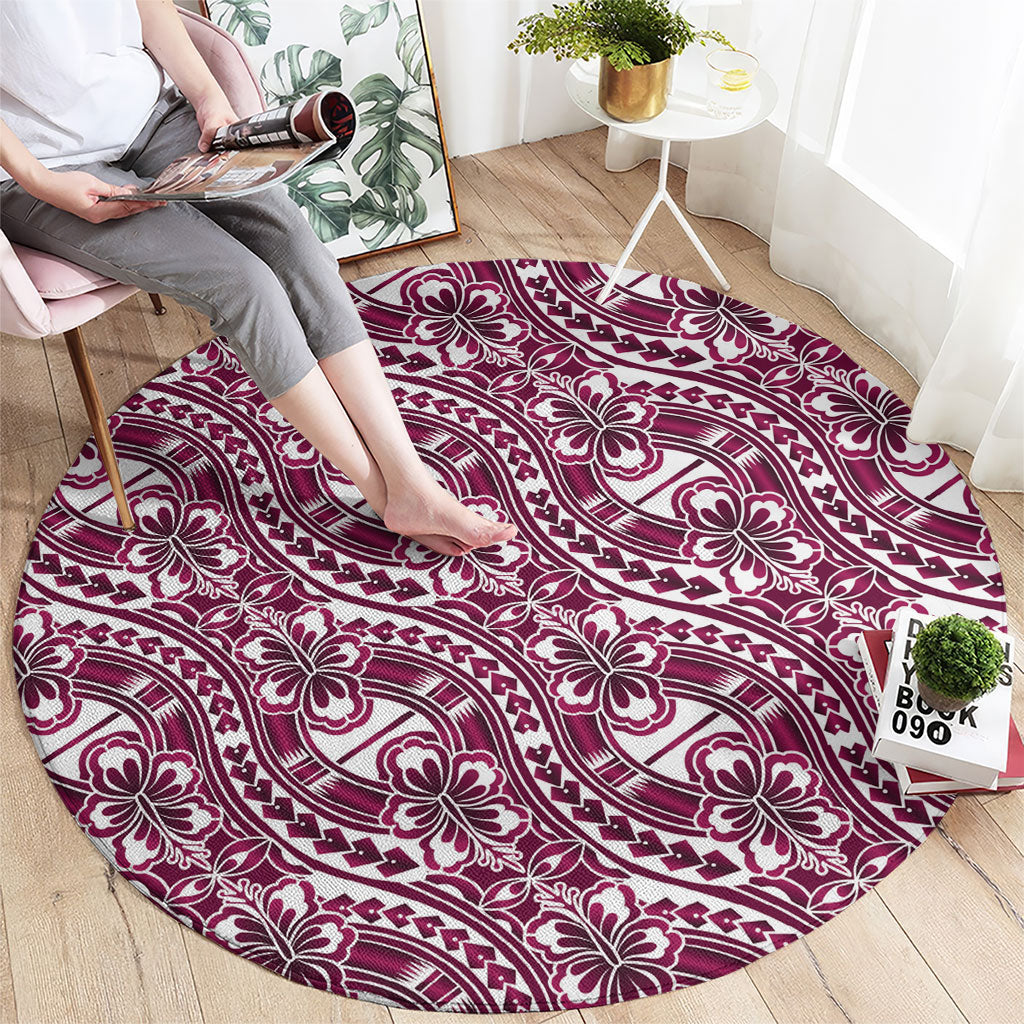 Hibiscus Bloom Island Tribal Waves Round Carpet Pink Polynesian Pattern LT01 - Polynesian Pride