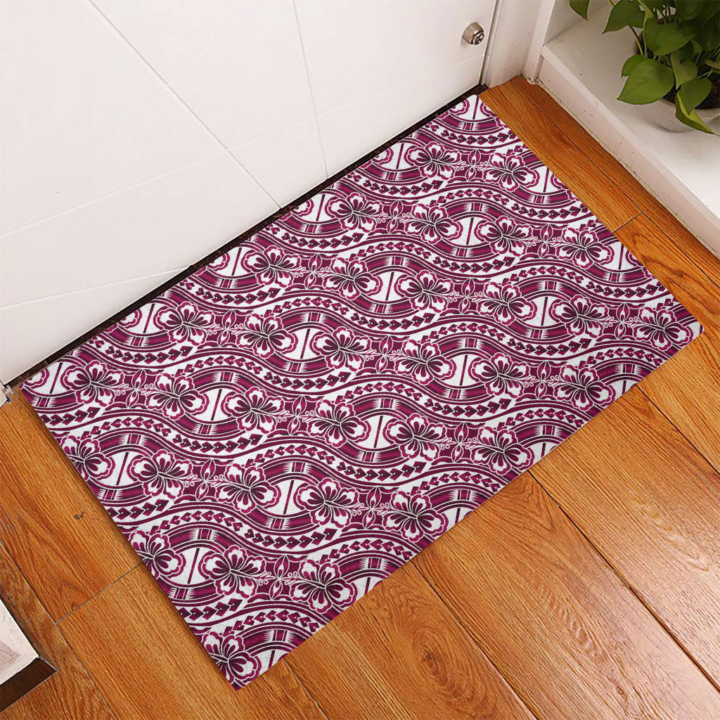 Hibiscus Bloom Island Tribal Waves Rubber Doormat Pink Polynesian Pattern LT01 - Polynesian Pride