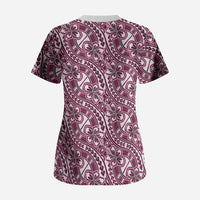 Hibiscus Bloom Island Tribal Waves Scrub Top Pink Polynesian Pattern LT01 - Polynesian Pride
