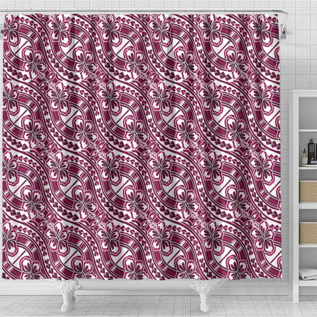 Hibiscus Bloom Island Tribal Waves Shower Curtain Pink Polynesian Pattern LT01 - Polynesian Pride