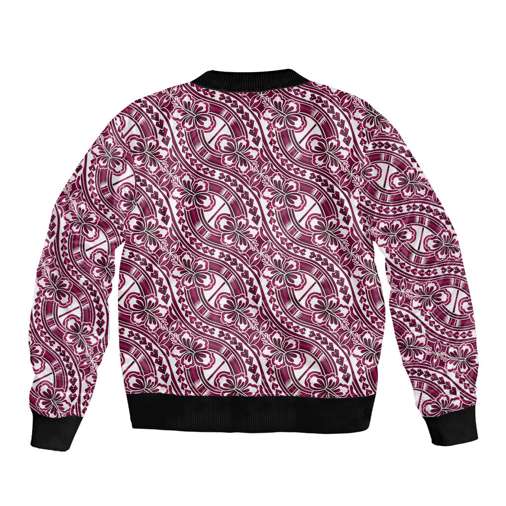 Hibiscus Bloom Island Tribal Waves Sleeve Zip Bomber Jacket Pink Polynesian Pattern LT01 - Polynesian Pride