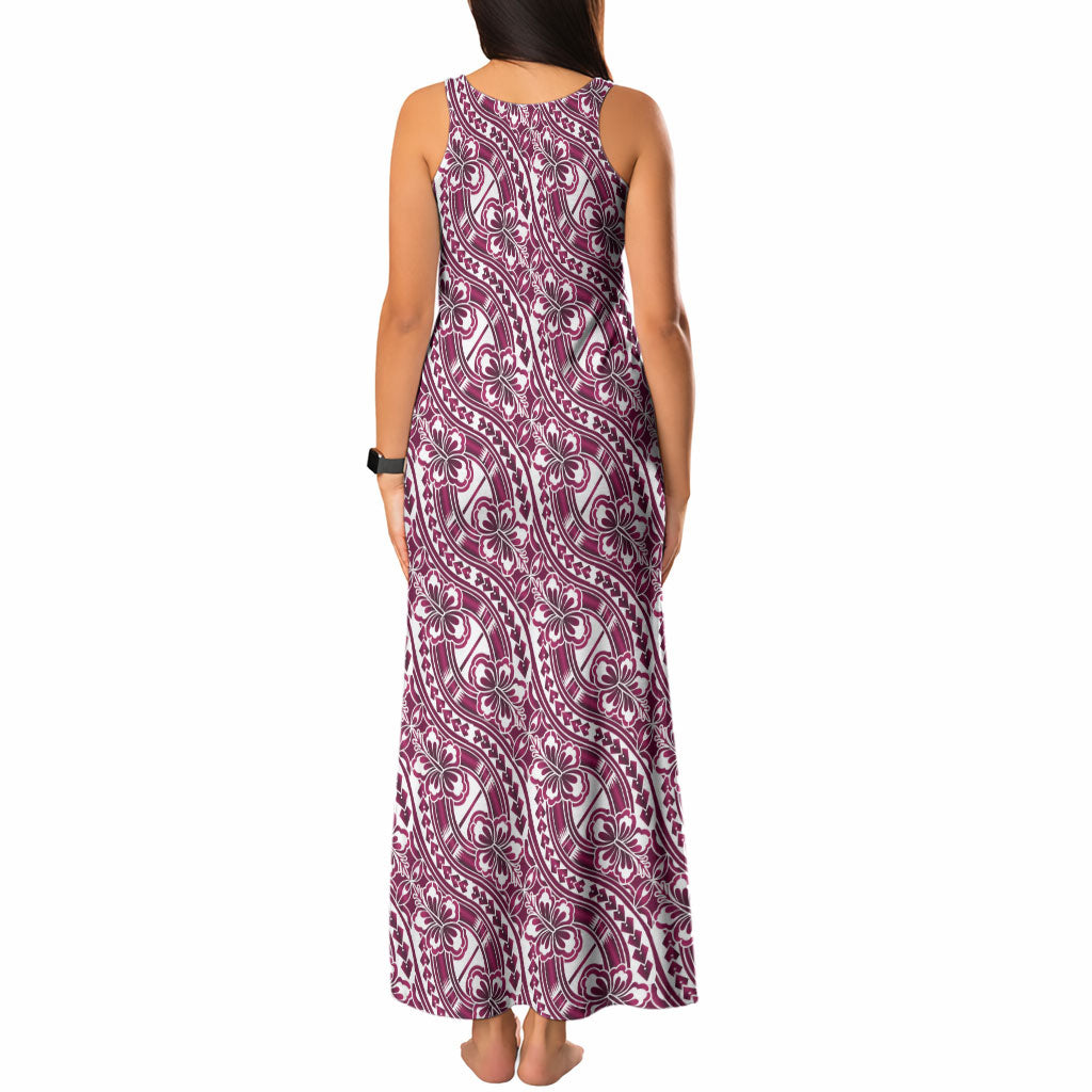 Hibiscus Bloom Island Tribal Waves Tank Maxi Dress Pink Polynesian Pattern LT01 - Polynesian Pride