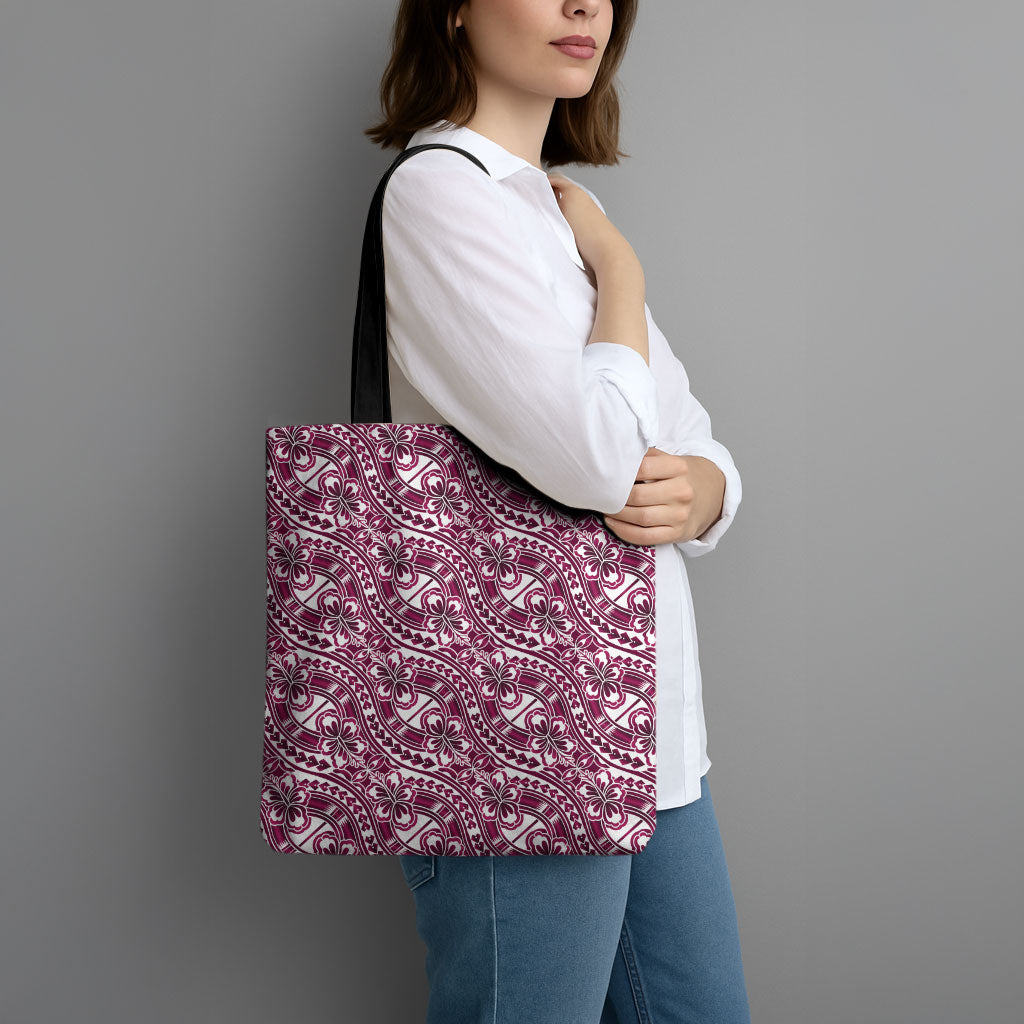 Hibiscus Bloom Island Tribal Waves Tote Bag Pink Polynesian Pattern LT01 - Polynesian Pride
