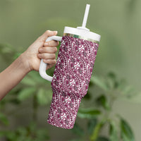 Hibiscus Bloom Island Tribal Waves Tumbler With Handle Pink Polynesian Pattern LT01 - Polynesian Pride