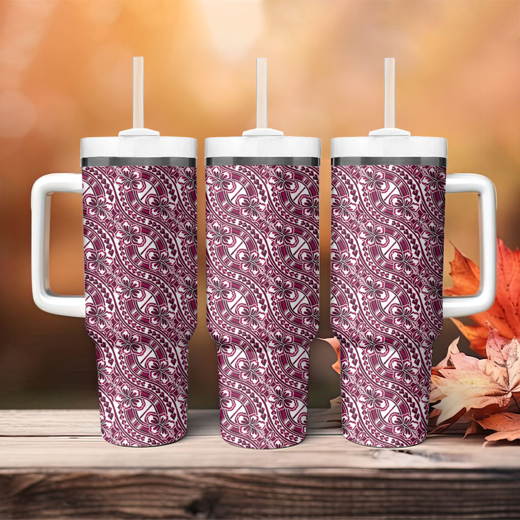 Hibiscus Bloom Island Tribal Waves Tumbler With Handle Pink Polynesian Pattern LT01 - Polynesian Pride