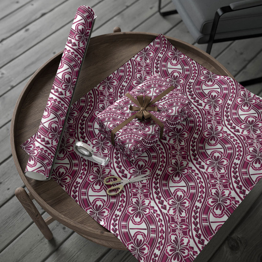 Hibiscus Bloom Island Tribal Waves Wrapping Paper Pink Polynesian Pattern LT01 - Polynesian Pride