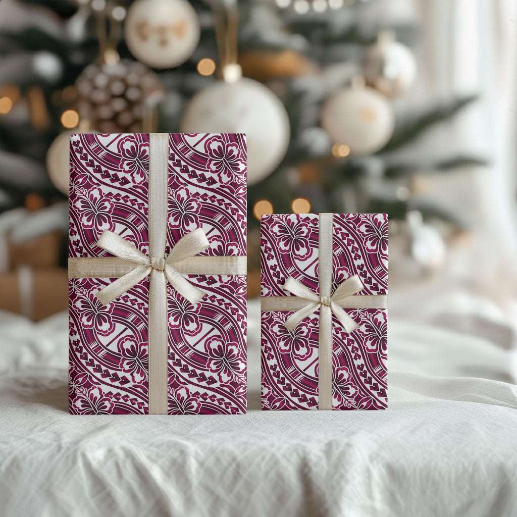 Hibiscus Bloom Island Tribal Waves Wrapping Paper Pink Polynesian Pattern LT01 - Polynesian Pride