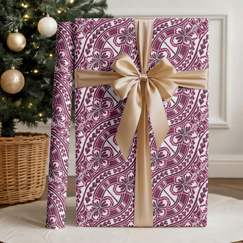 Hibiscus Bloom Island Tribal Waves Wrapping Paper Pink Polynesian Pattern LT01 - Polynesian Pride
