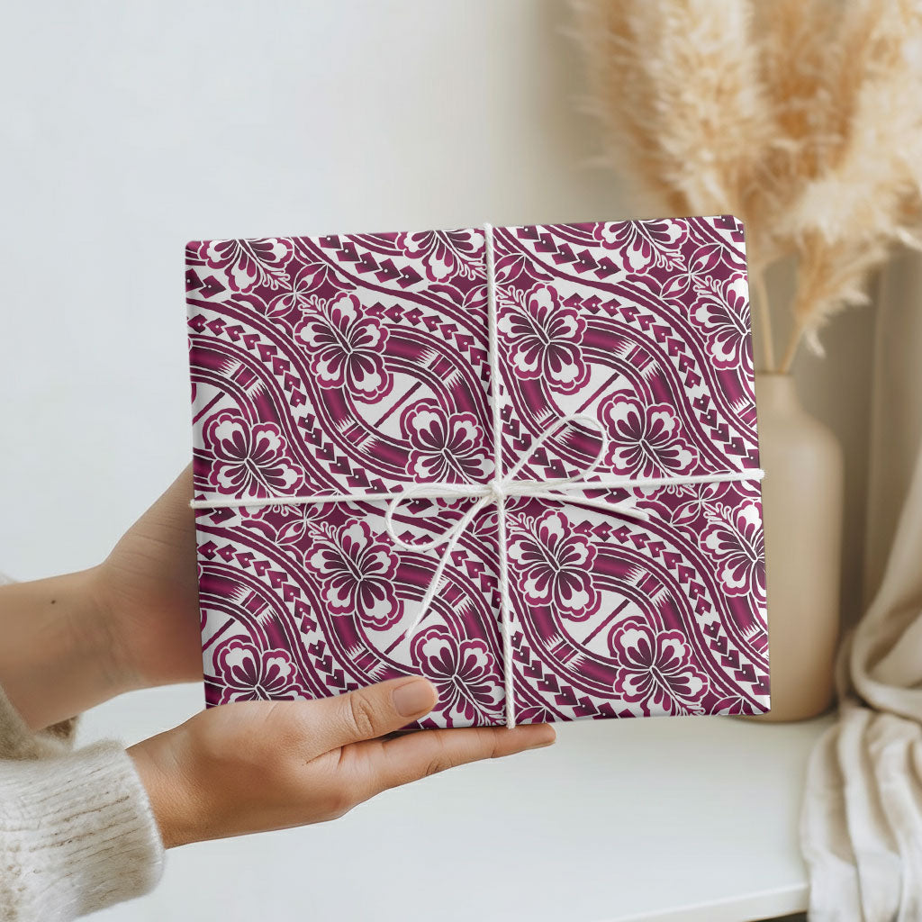 Hibiscus Bloom Island Tribal Waves Wrapping Paper Pink Polynesian Pattern LT01 - Polynesian Pride
